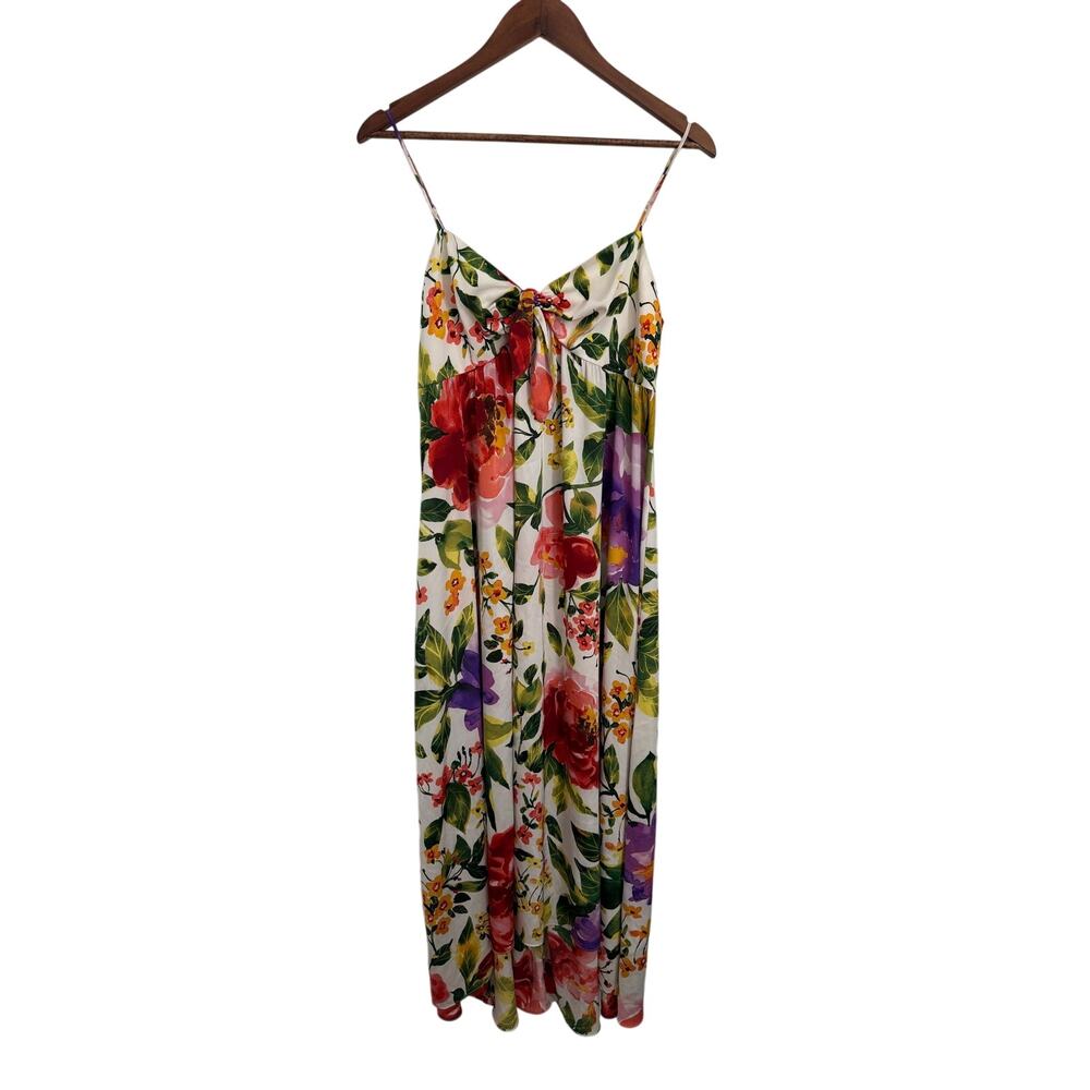 London Times Emiliana Ivory Floral Silky Midi Dress Size 8